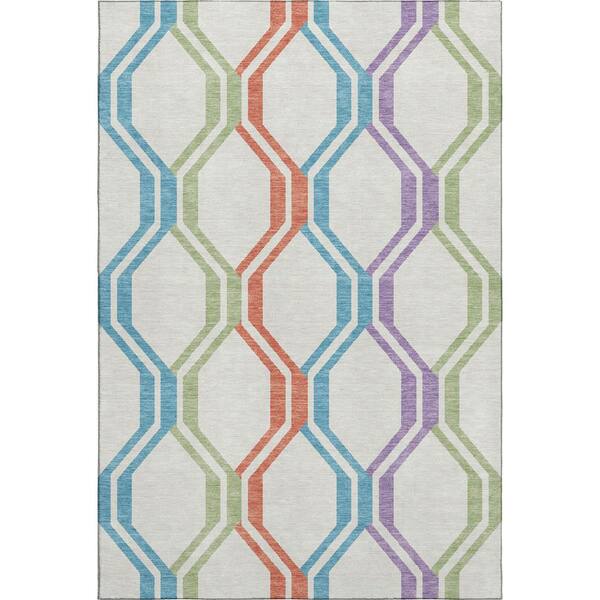 Mayfield Premium Machine Washable Abstract AMF2326 Pearl 5 ft. x 7 ft. 6 in. Area Rug