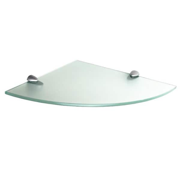 Fab Glass and Mirror 10 in. L x 0.37 in. H x 10 in. W Floating Wall Mount Frosted Tempered Glass Floating Corner Shelf with Chrome Brackets