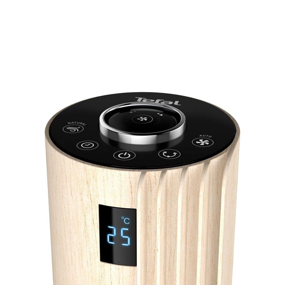 Rowenta Ultra Quiet Oscillating Tower Fan with Remote Control, Black and Wood