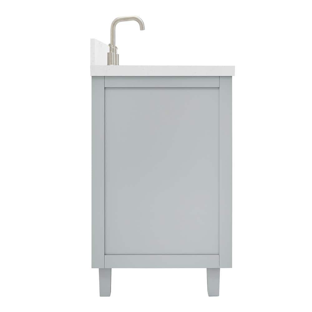 Gray Solid Wood Single Sink Bathroom Vanity with Carrara Quartz Top