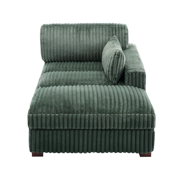 Green Right Arm Facing Faux Rabbit Fur Fabric Upholstered Sectional Chaise Lounge with Wood Frame(Set of 1)