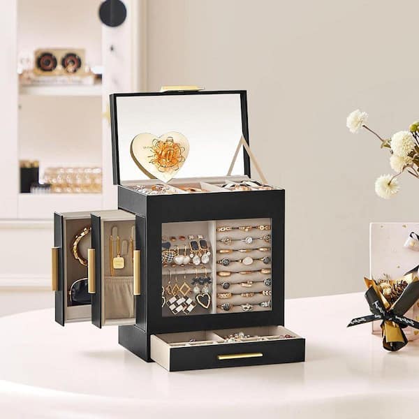 Ink Black 8 in. x 9.7 in. Polyurethane Modern Jewelry Box