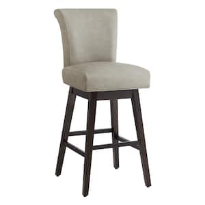 Dennis 30 in. Stone Gray High Back Solid Wood Frame Swivel Bar Stool with Faux Leather Seat(Set of 2)