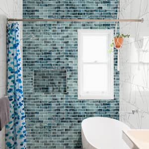 Blue Shimmer Subway 12 in. x 12 in. Glass Mesh-Mounted Mosaic Tile (14.4 sq. ft./Case)