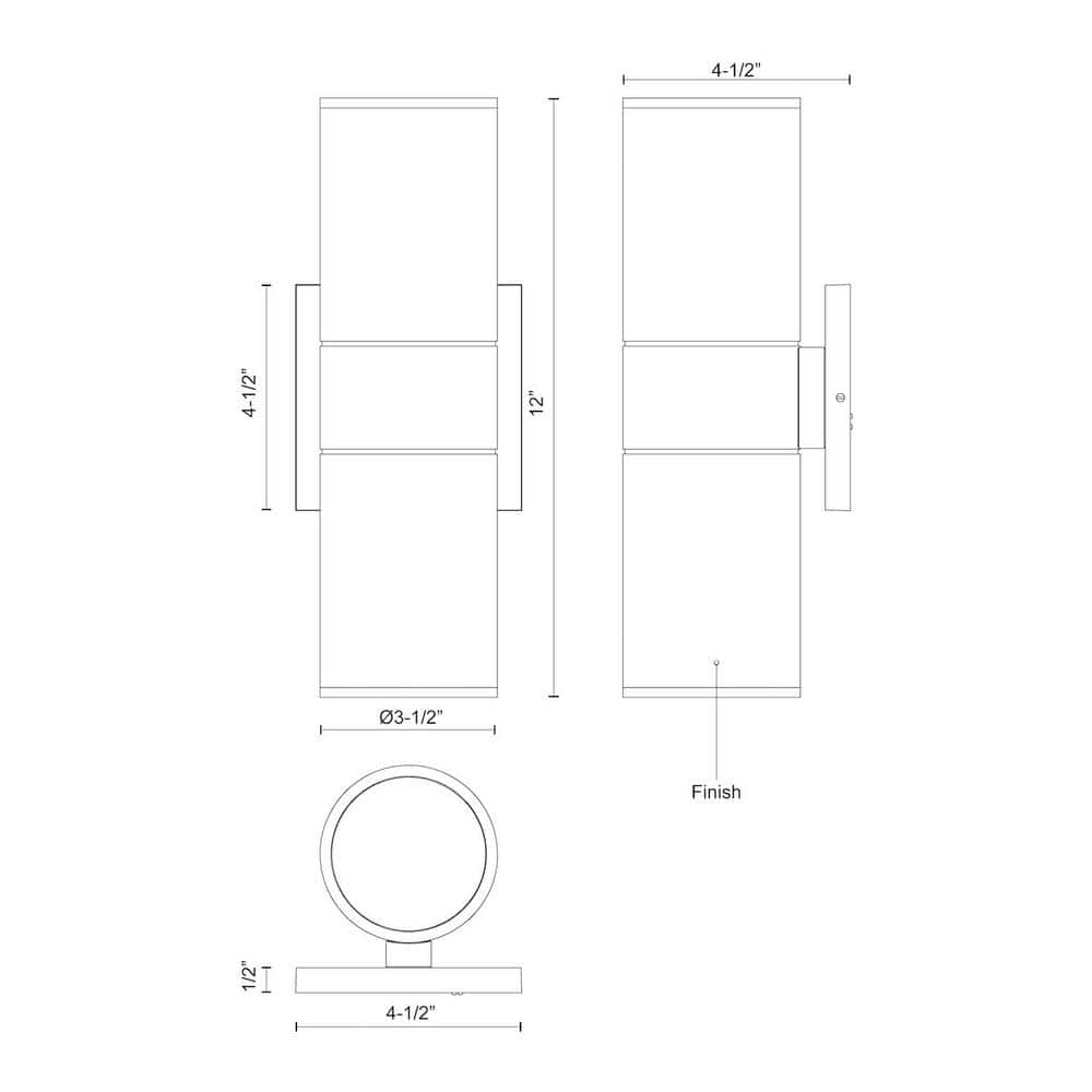 Lund 12'' Black Aluminum Cylinder LED Wall Light