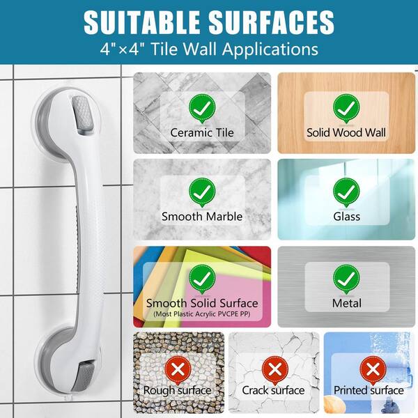 16" Suction Cup Grab Bar For Shower - No Drill Bathroom Safety Handle For Elderly & Seniors
