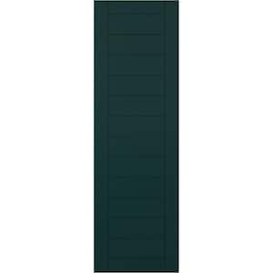 12 in. x 57 in. PVC Horizontal Slat Framed Modern Style Fixed Mount Board and Batten Shutters Pair in Thermal Green