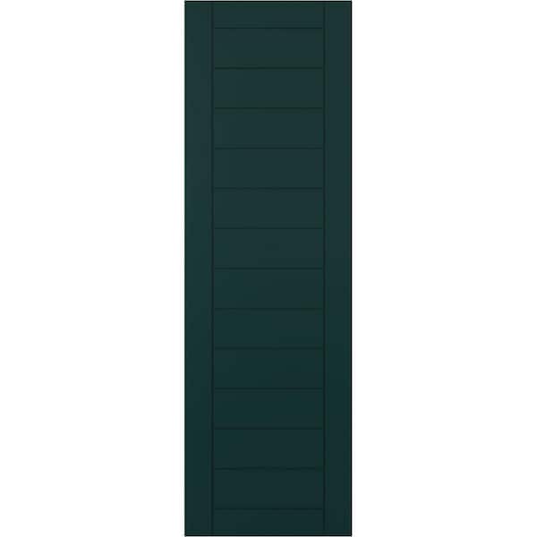 Ekena Millwork 15 in. x 64 in. PVC Horizontal Slat Framed Modern Style Fixed Mount Board and Batten Shutters Pair in Thermal Green