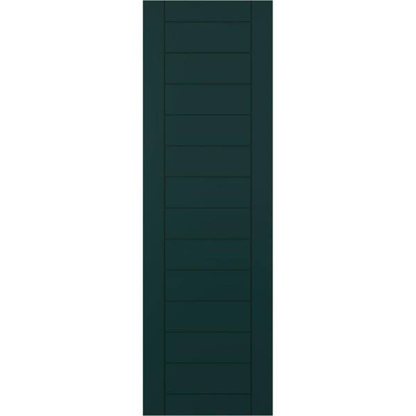 Ekena Millwork 18 in. x 60 in. PVC Horizontal Slat Framed Modern Style Fixed Mount Board and Batten Shutters Pair in Thermal Green