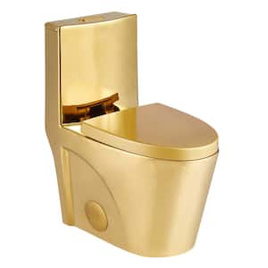 Ultraluxe 12 in. Rough-In 1-Piece 1/1.6 GPF Dual Flush Elongated Toilet in Shiny Gold Seat Included