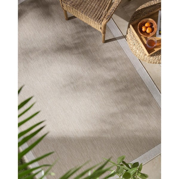 Miami Beach Tan Traditional Solid Color 7 ft. x 10 ft. Indoor/Outdoor Area Rug