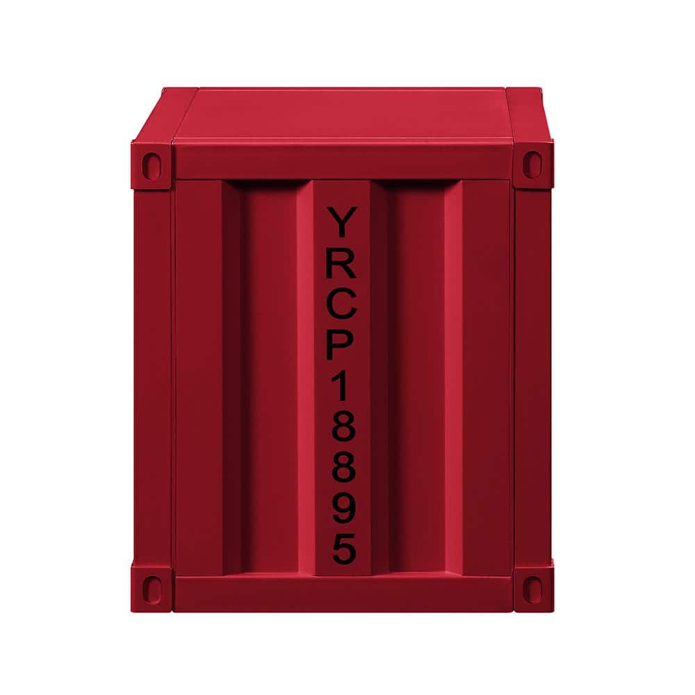 Cargo Container Red Metal Frame Nightstand 20" with Shelf