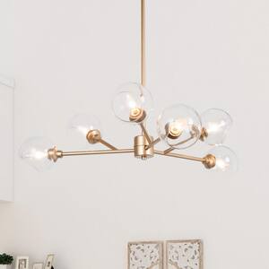 Modern Gold Dining Room Chandelier, Bubble 31.5 in. 6-Light Farmhouse Sputnik Bedroom Chandelier with Clear Glass Shades