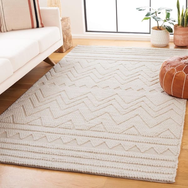 Natura 3 ft. x 5 ft. Ivory Chevron Striped Solid Color Area Rug