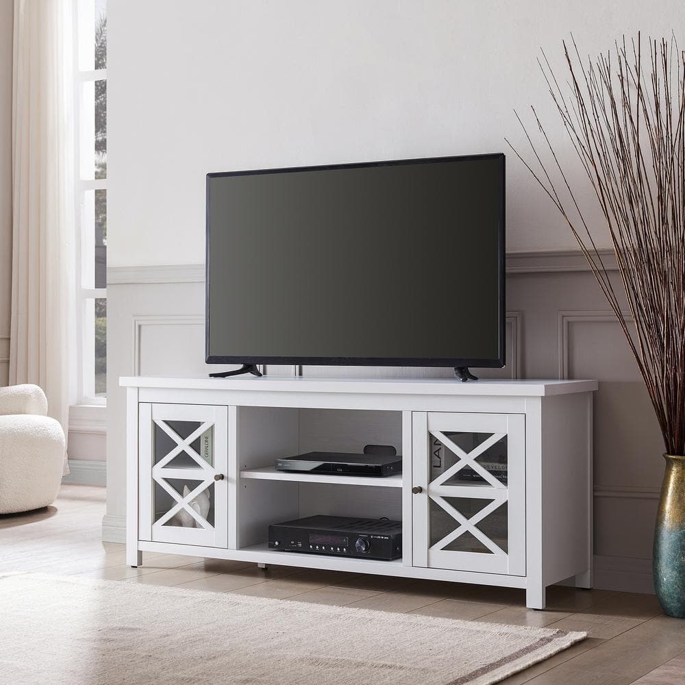 Modern Farmhouse 58" White TV Stand with Cabinet & Fireplace