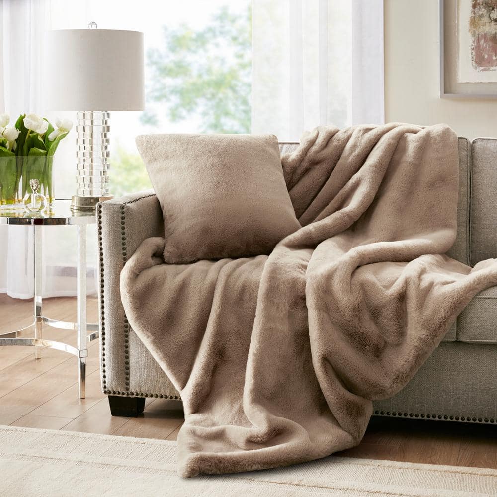 Golden Faux Fur Square Throw Pillow with Zipper Closure