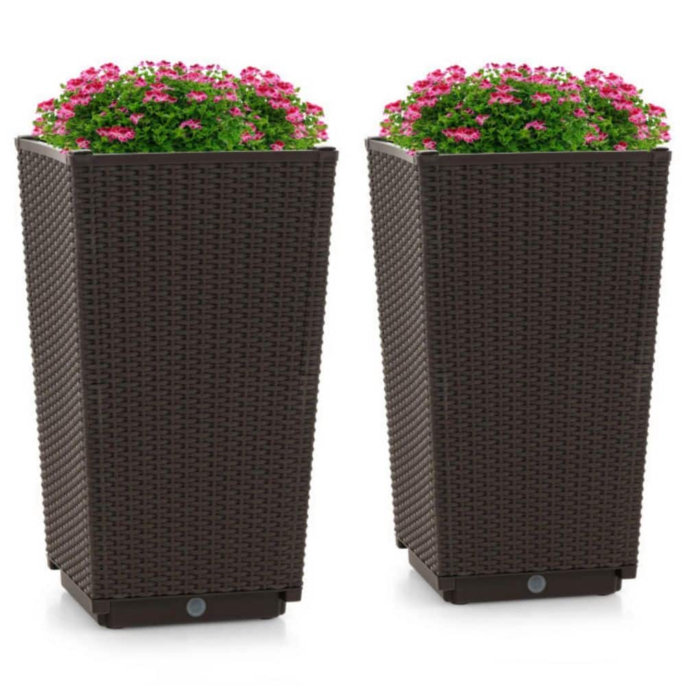 2-Piece Square Brown Wicker Indoor/Outdoor Planter Pot with Drainage Hole for Porch Balcony (13 in. W x 22.5 in. H) price history on PriceWatchPro