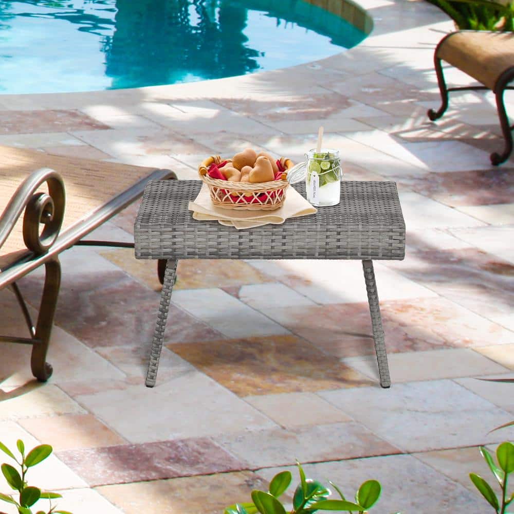 Gray Folding PE Rattan Outdoor Coffee Table
