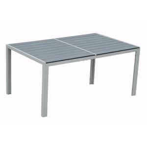 Coolmen Gray Rectangle Metal Outdoor Dining Table with Powder-Coated Frame and Wood Like Brown Laminate Table Top