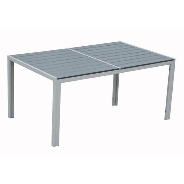 KOZYARD Coolmen Gray Rectangle Metal Outdoor Dining Table with Powder-Coated Frame and Wood Like Brown Laminate Table Top