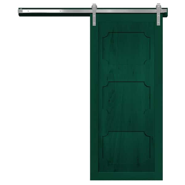VeryCustom 42 in. x 84 in. The Harlow III Emerald Wood Sliding Barn Door with Hardware Kit in Stainless Steel