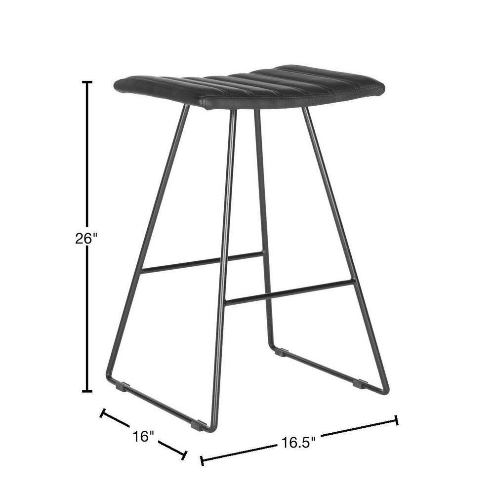 Akito Black Faux Leather and Metal Backless Counter Stools, Set of 2