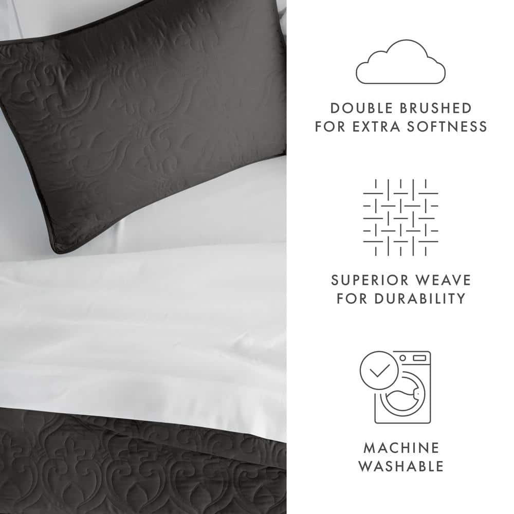 Gray King Microfiber Quilted Coverlet Set