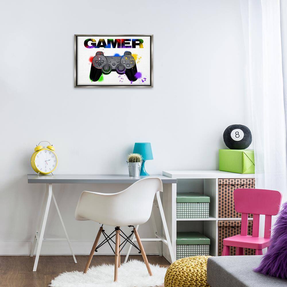 Gamer with Rainbow Splashes by Marcus Prime Gray Floater Frame Typography Graphic Art Print 17 in. x 25 in. price history on PriceWatchPro