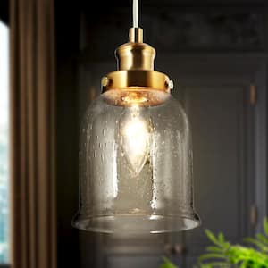Modern Bell Kitchen Pendant Lighting 1-Light Electroplated Brass Seeded Glass Pendant Lighting for Kitchen Island