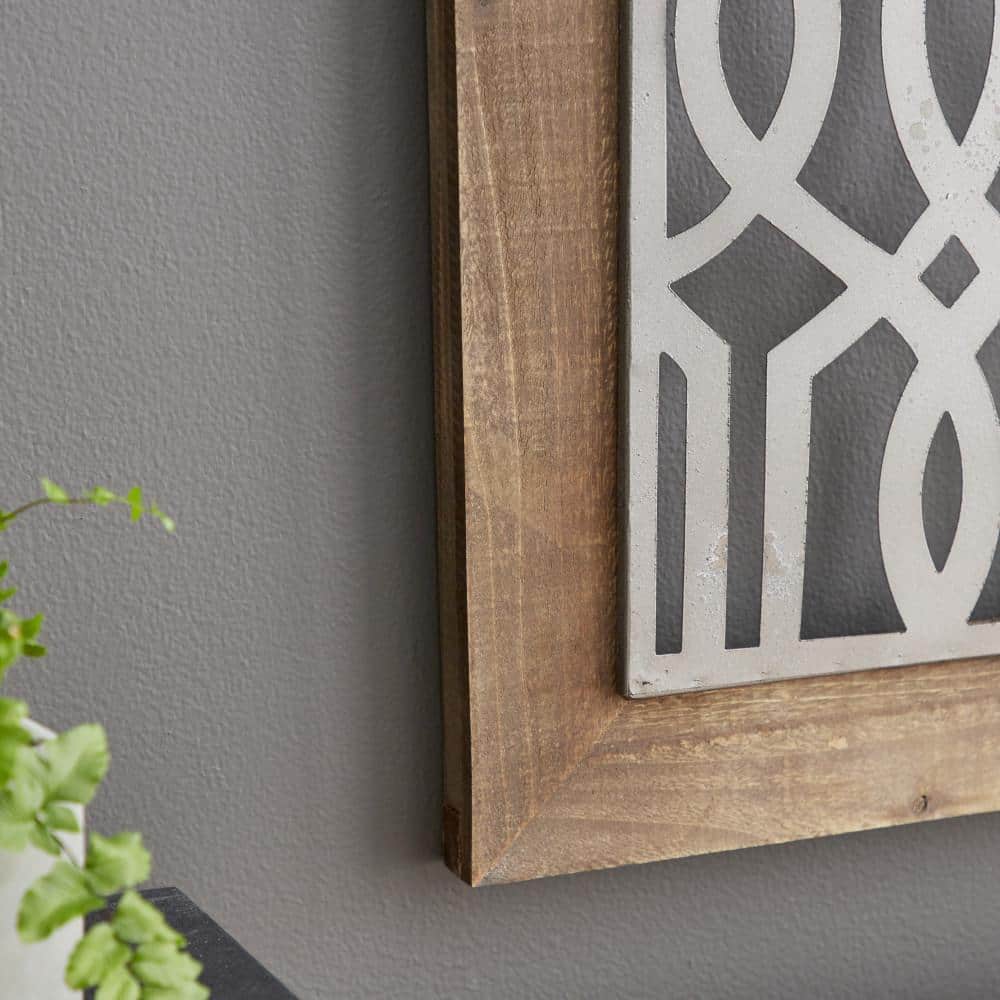 Rustic Farmhouse Iron & Wood Geometric Wall Decor Set, 19" Square