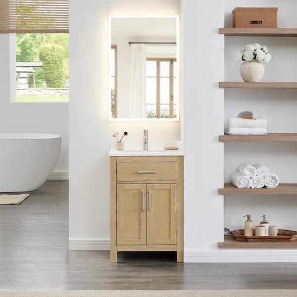 Beckett 24 in. Single Freestanding Whitewashed Oak Bath Vanity with White Quartz Top
