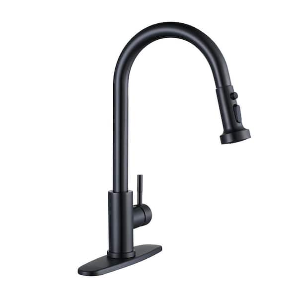 AVITAS 3-Mode Single Handle Pull Down Sprayer Kitchen Faucet with Deckplate in Brushed Grey