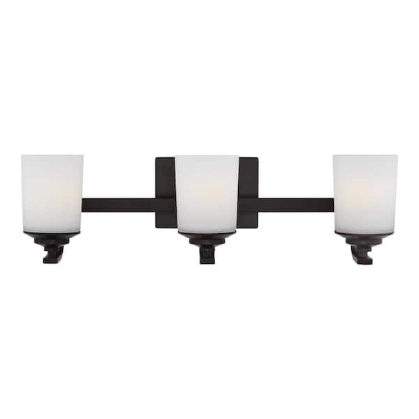 Generation Lighting Kemal 24 in. 3-Light Bronze Traditional Wall Bathroom Vanity Light with Etched White Glass Shades