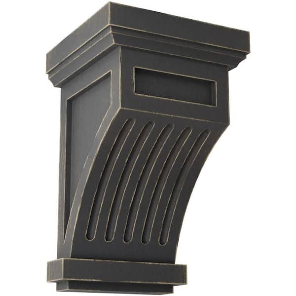 Ekena Millwork 4-1/4 in. x 7 in. x 4-1/4 in. Black Fluted Wood Vintage Decor Corbel