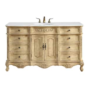 Simply Living 60 in. W x 21 in. D x 36 in. H Single Sink Bath Vanity in Antique Beige with Ivory White Engineered Marble
