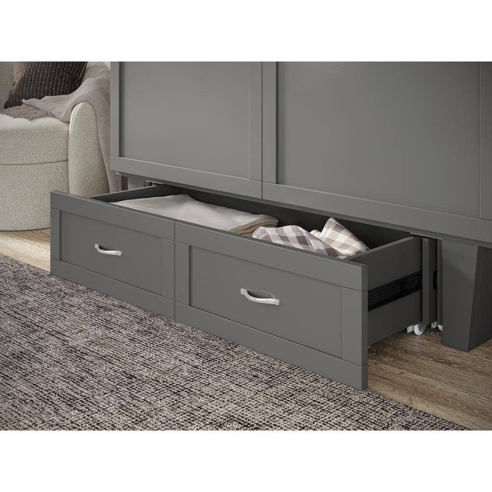 Chelsea Gray Queen Wood Murphy Bed Chest with Drawer