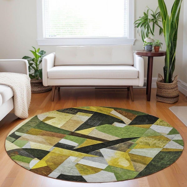 Chantille Machine Washable Indoor/Outdoor Abstract ACN1757 Green 8 ft. x 8 ft. Round Rug