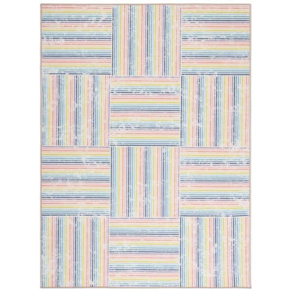 SAFAVIEH Kids Playhouse Ivory/Blue 5 ft. x 8 ft. Machine Washable Striped Geometric Area Rug