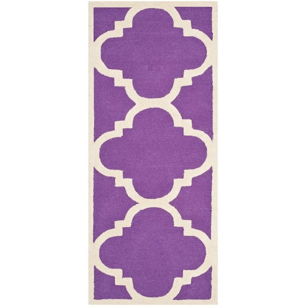 SAFAVIEH Cambridge Purple/Ivory 3 ft. x 10 ft. Border Geometric Quatrefoil Runner Rug