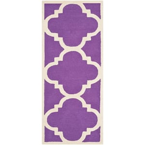 Cambridge Purple/Ivory 3 ft. x 6 ft. Border Geometric Quatrefoil Runner Rug