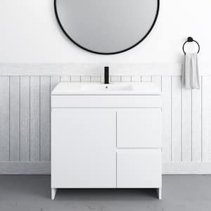 Mace 40 in. W x 18 in. D x 34 in. H Bath Vanity in White with White Ceramic Top and Right-Side Drawers