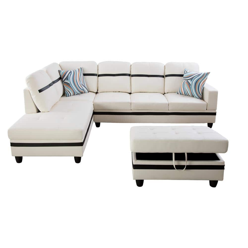 Star Home Living 3-Piece-White-Faux Leather-6 Seats-L-Shaped-Left ...