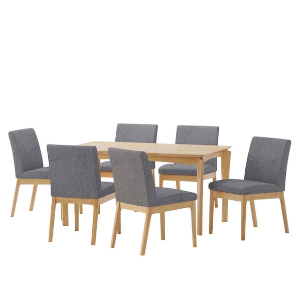 Noble House Carnelian Natural Oak and Dark Gray Dining Set 7-Piece