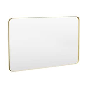 60 in. W x 36 in. H Tempered Glass Rounded Rectangle Framed Wall-Mounted Bathroom Vanity Mirror in Gold