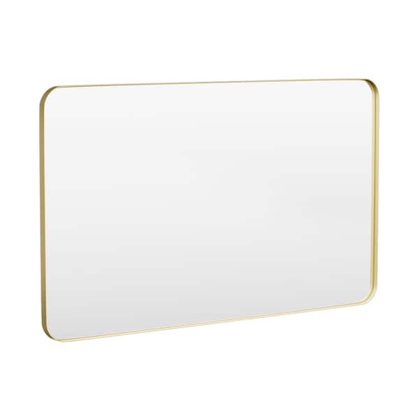 60 in. W x 36 in. H Tempered Glass Rounded Rectangle Framed Wall-Mounted Bathroom Vanity Mirror in Gold