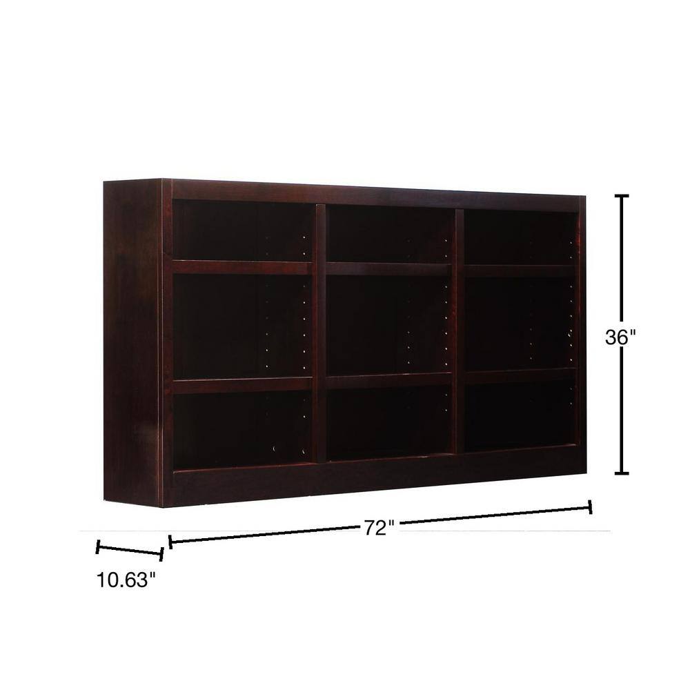 Elegant Cherry Finish Triple-Wide Adjustable Wood Bookcase, 36in Tall