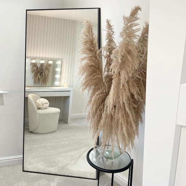 24 in. W x 71.1 in. H Oversized Black Metal Frame Modern Classic Full Length Floor Standing Mirror