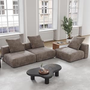 118 in. Square Arm Free Combination 3-Piece Corduroy Polyester Modern Sectional Sofa in. Brown