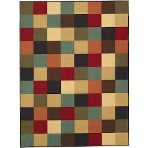 Rubber Backed Area Rug, 39 X 58 inch (fits 3x5 Area), Red Grey Geometric,  Non Slip, Kitchen Rugs and Mats