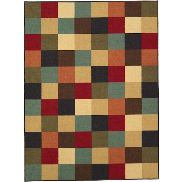 Ottomanson Ottohome Collection Non-Slip Rubberback Checkered 8x10 Indoor Area Rug, 8 ft. 2 in. x 9 ft. 10 in., Multicolor